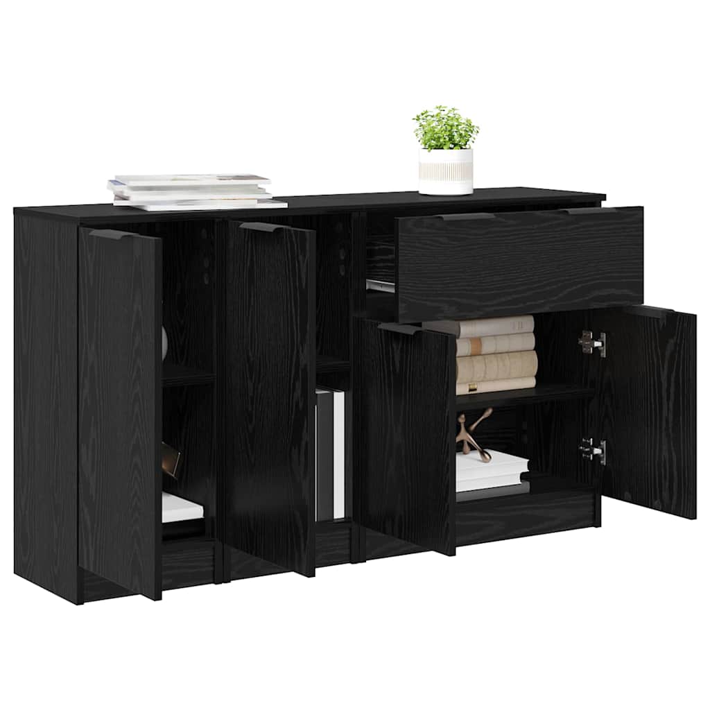 Sideboard med skuffe 3 pcs Sort eg Konstrueret træ