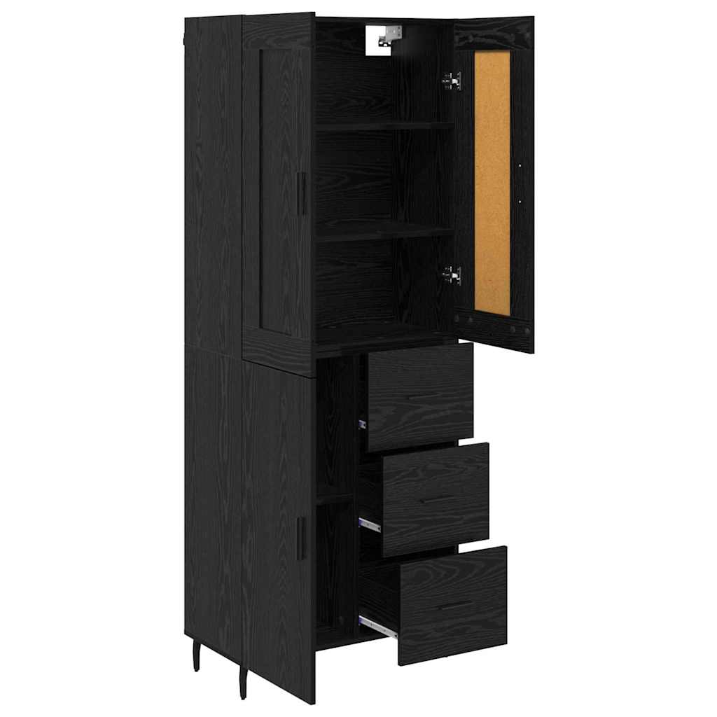 Highboard med skuffe 2 pcs Sort eg Konstrueret træ