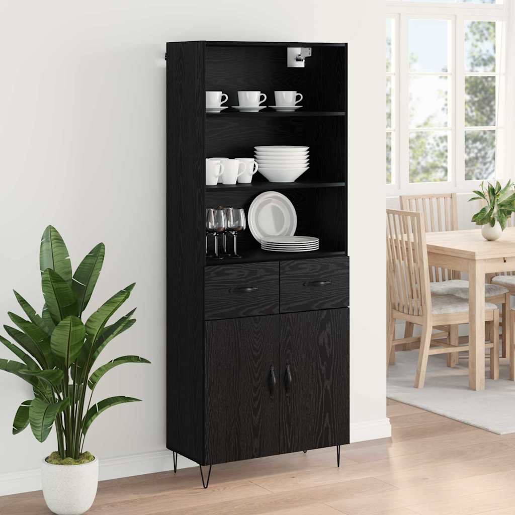 Highboard med skuffe 2 pcs Sort eg Konstrueret træ