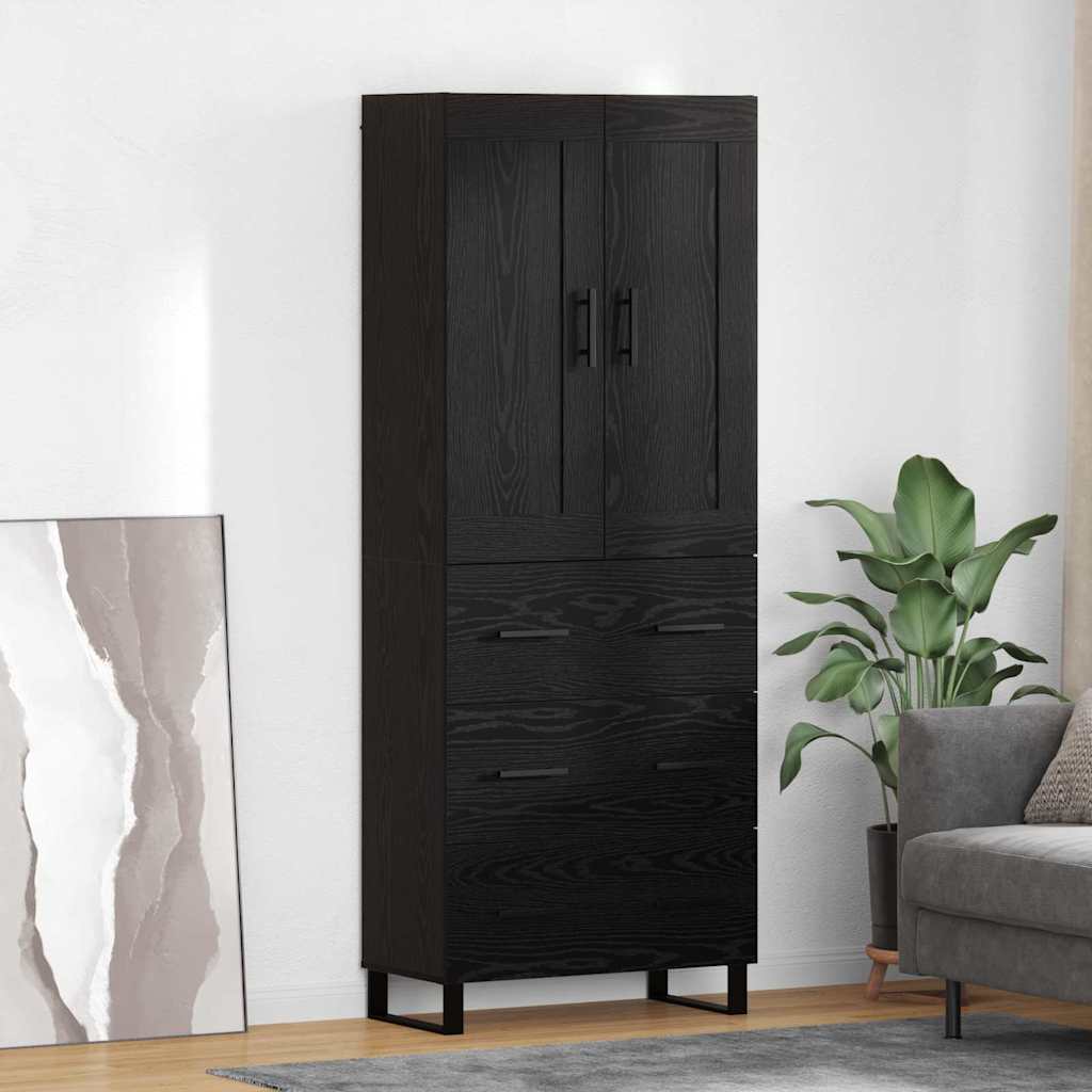 Highboard med skuffe Sort eg 69,5 x 34 x 180 cm Konstrueret træ