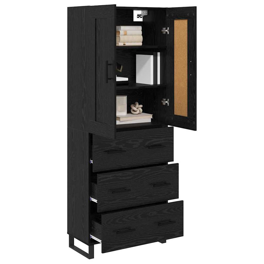 Highboard med skuffe Sort eg 69,5 x 34 x 180 cm Konstrueret træ