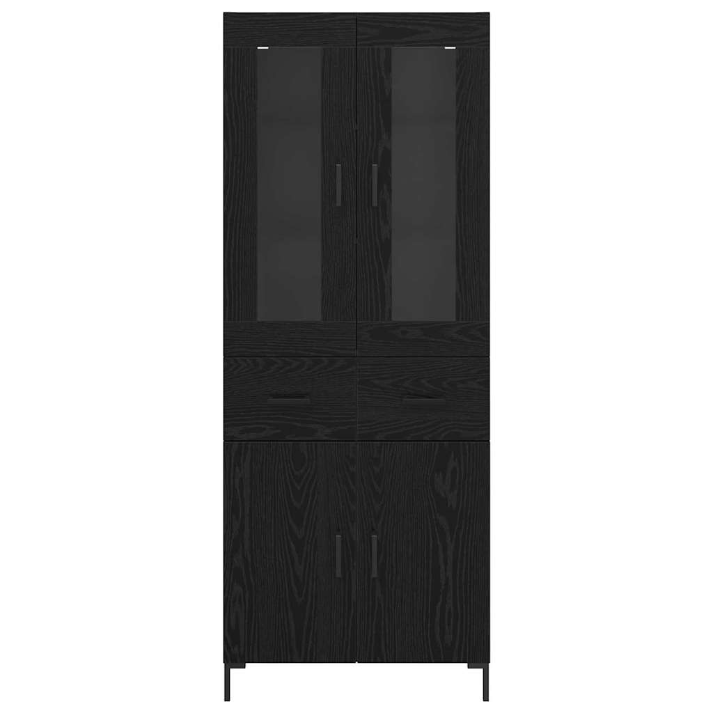 Highboard med skuffe 2 pcs Sort eg Konstrueret træ