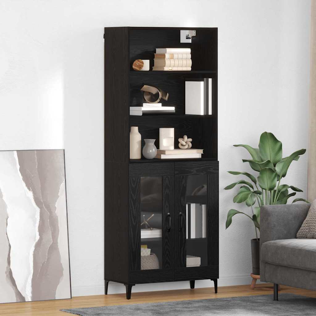 Highboard med skuffe Sort eg 69,5 x 34 x 180 cm Konstrueret træ
