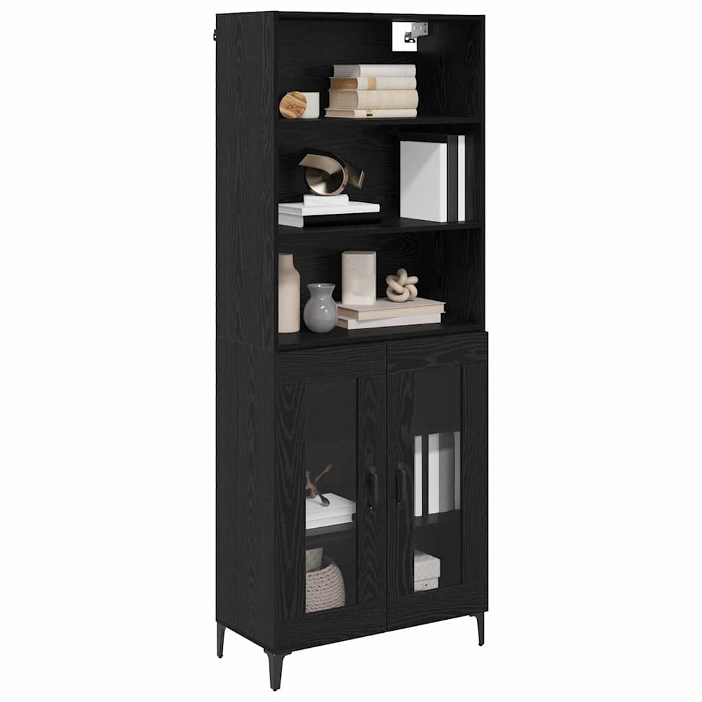 Highboard med skuffe Sort eg 69,5 x 34 x 180 cm Konstrueret træ