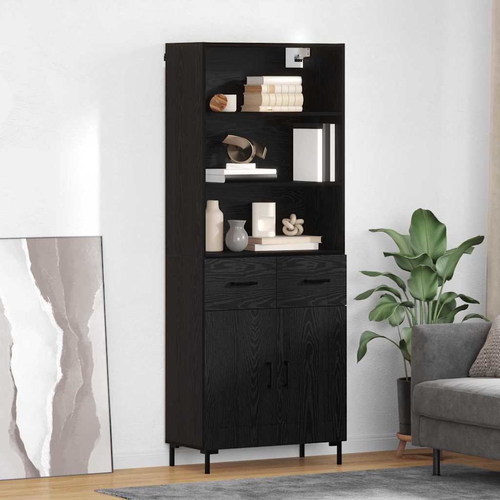 Highboard med skuffe Sort eg 69,5 x 34 x 180 cm Konstrueret træ