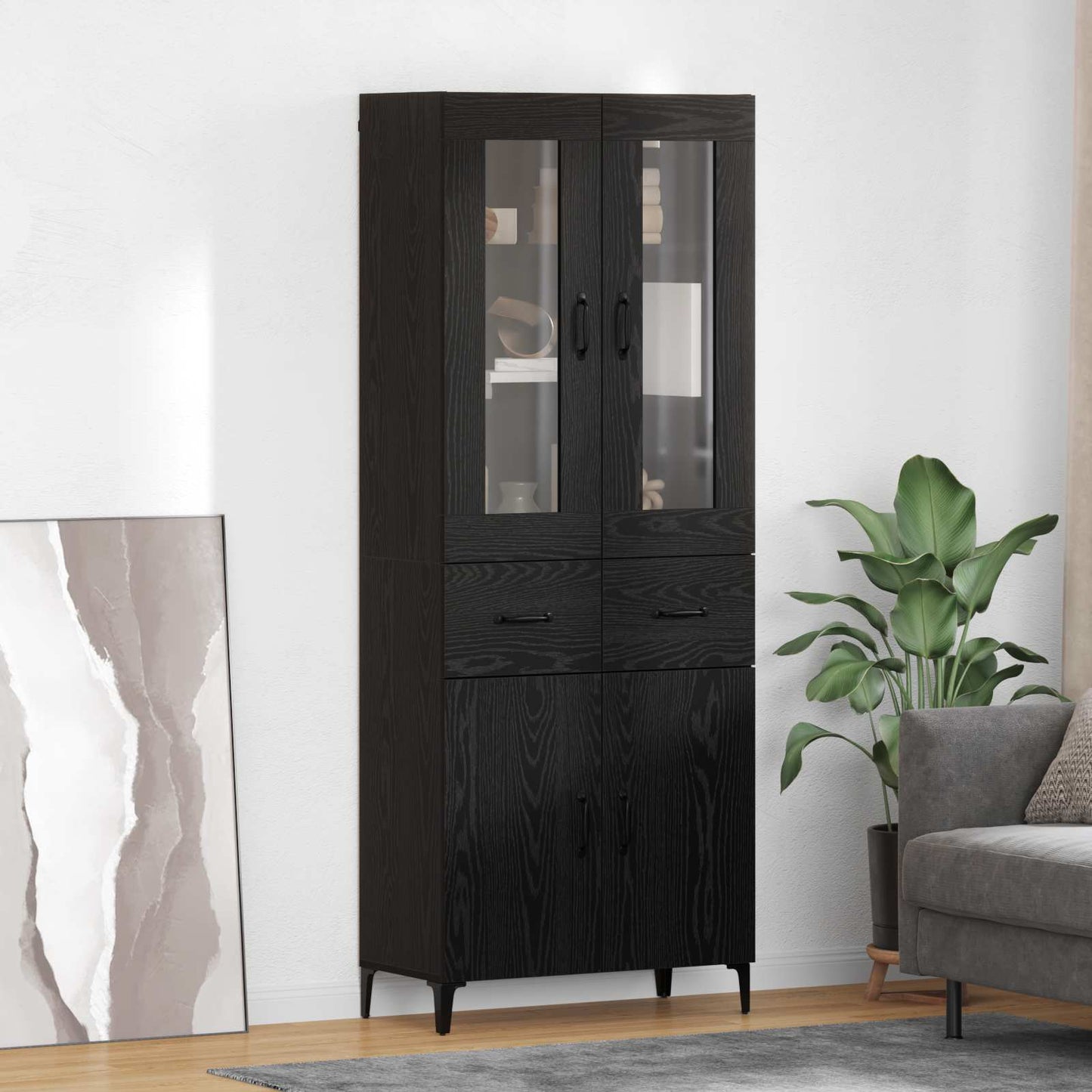 Highboard med skuffe Sort eg 69,5 x 34 x 180 cm Konstrueret træ