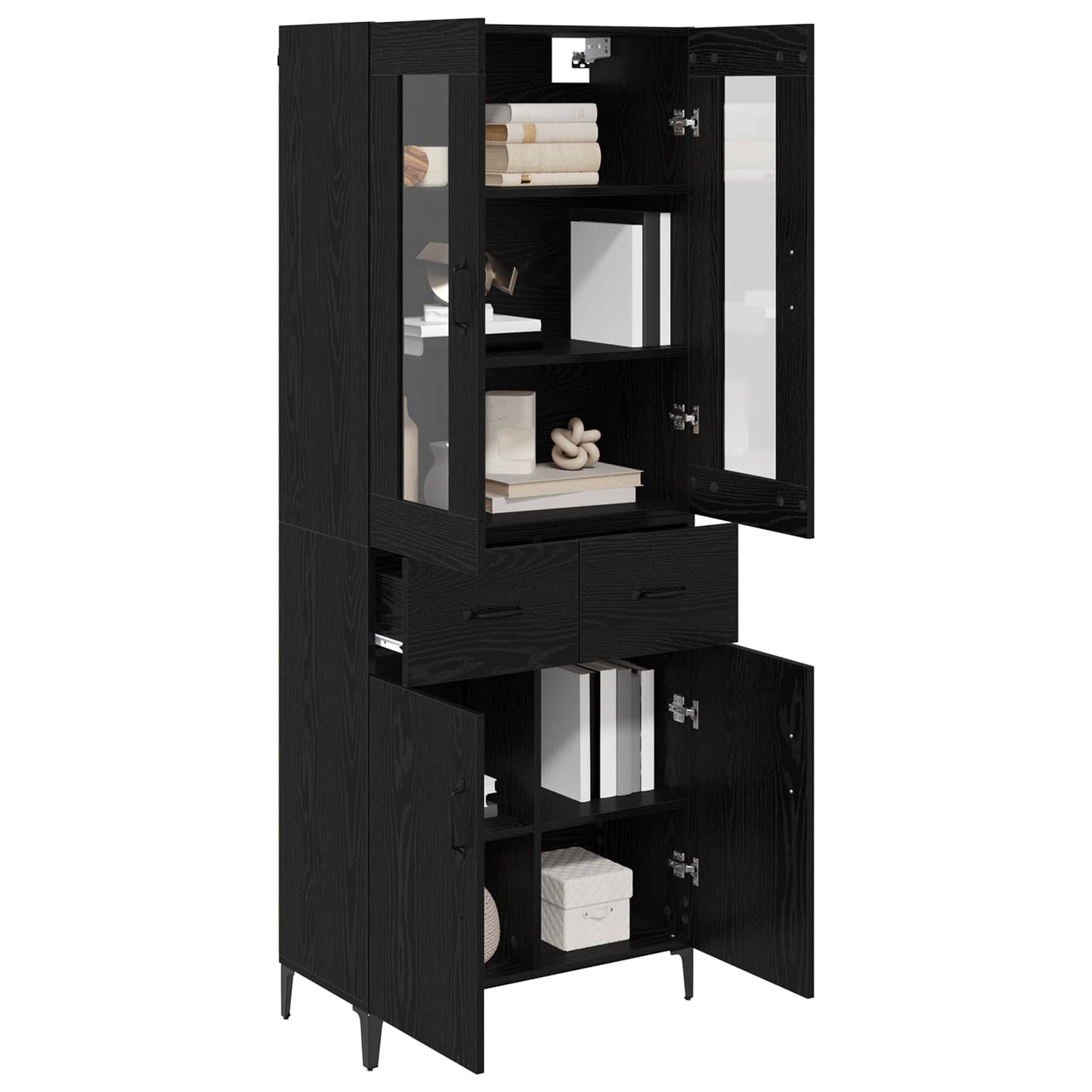 Highboard med skuffe Sort eg 69,5 x 34 x 180 cm Konstrueret træ