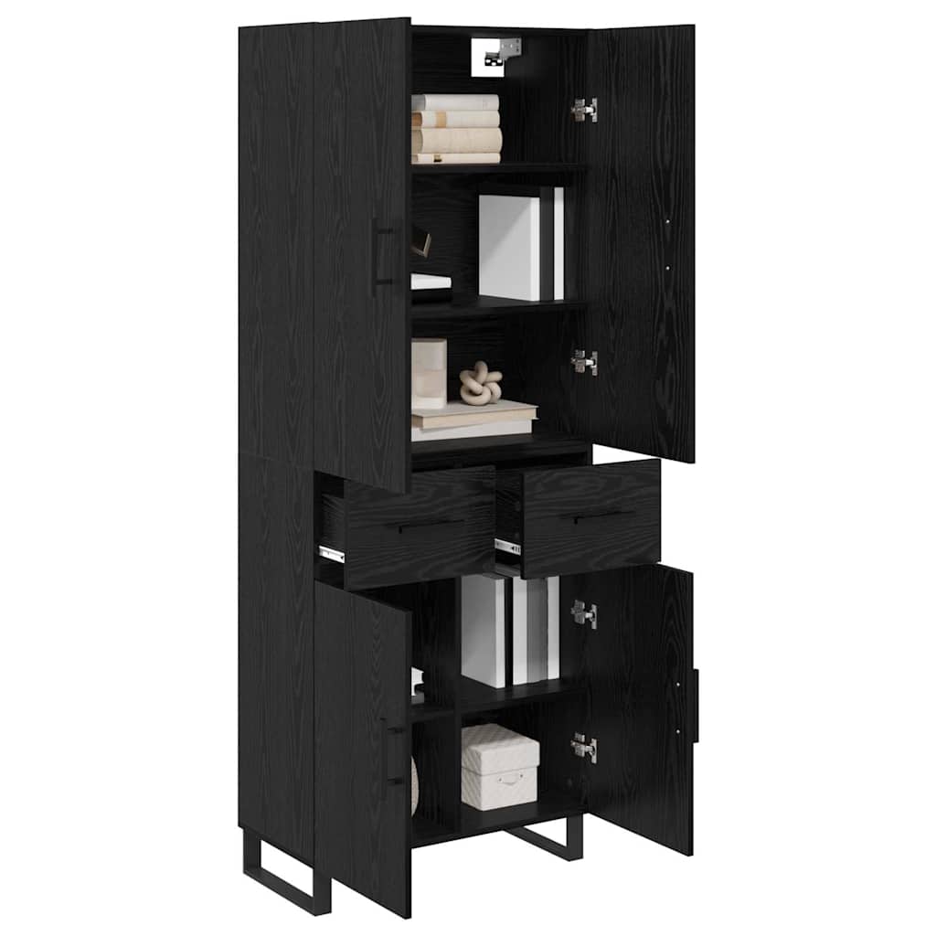 Highboard 2 pcs Sort eg 69,5 x 34 x 180 cm Ingeniørtræ og glas