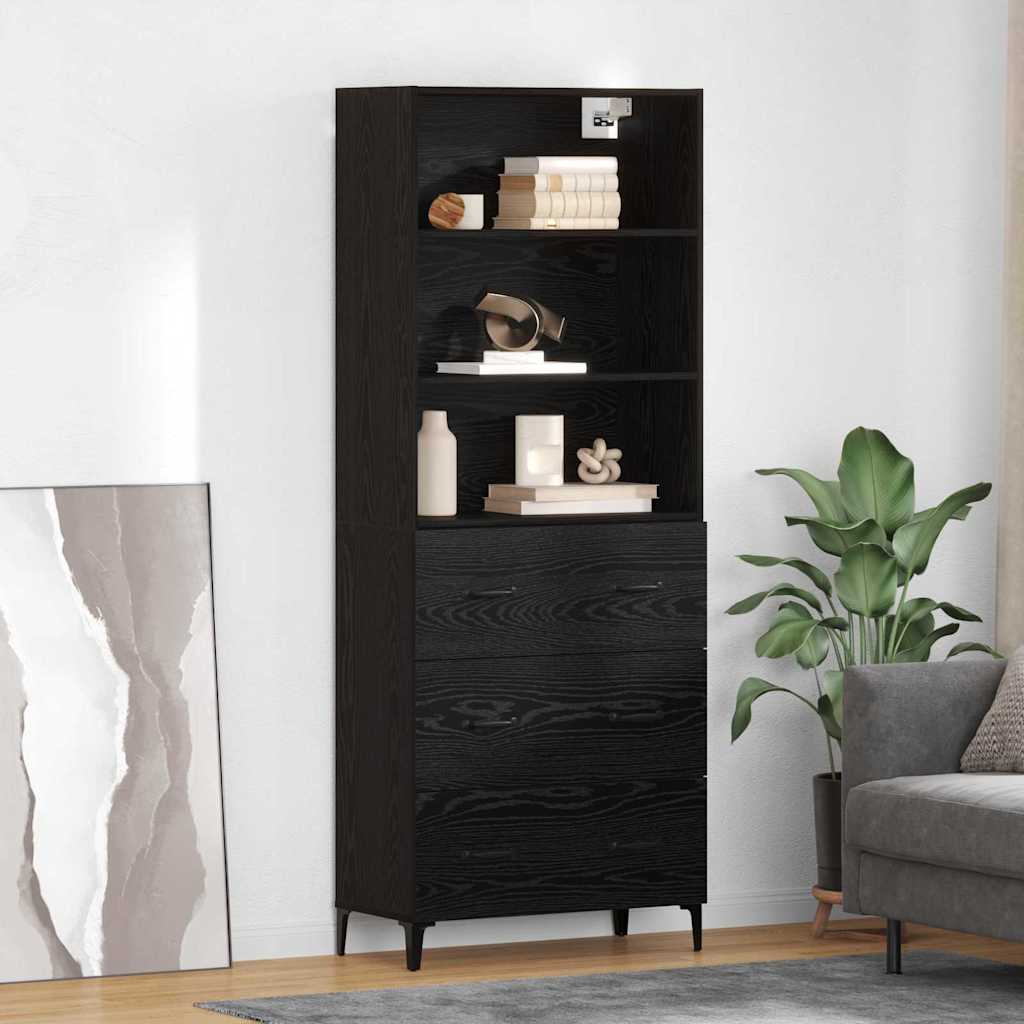 Highboard med skuffe Sort eg 69,5 x 34 x 180 cm Konstrueret træ