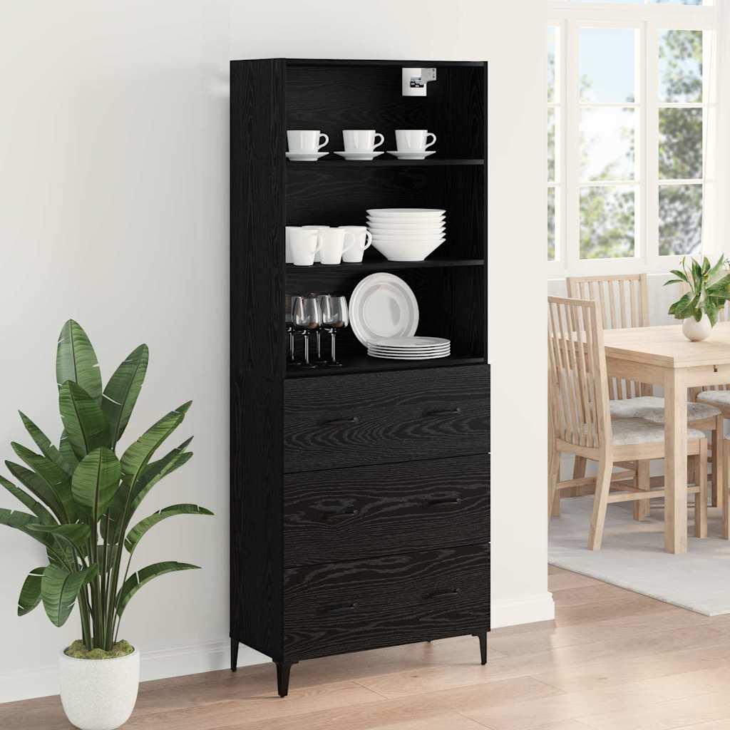 Highboard med skuffe Sort eg 69,5 x 34 x 180 cm Konstrueret træ