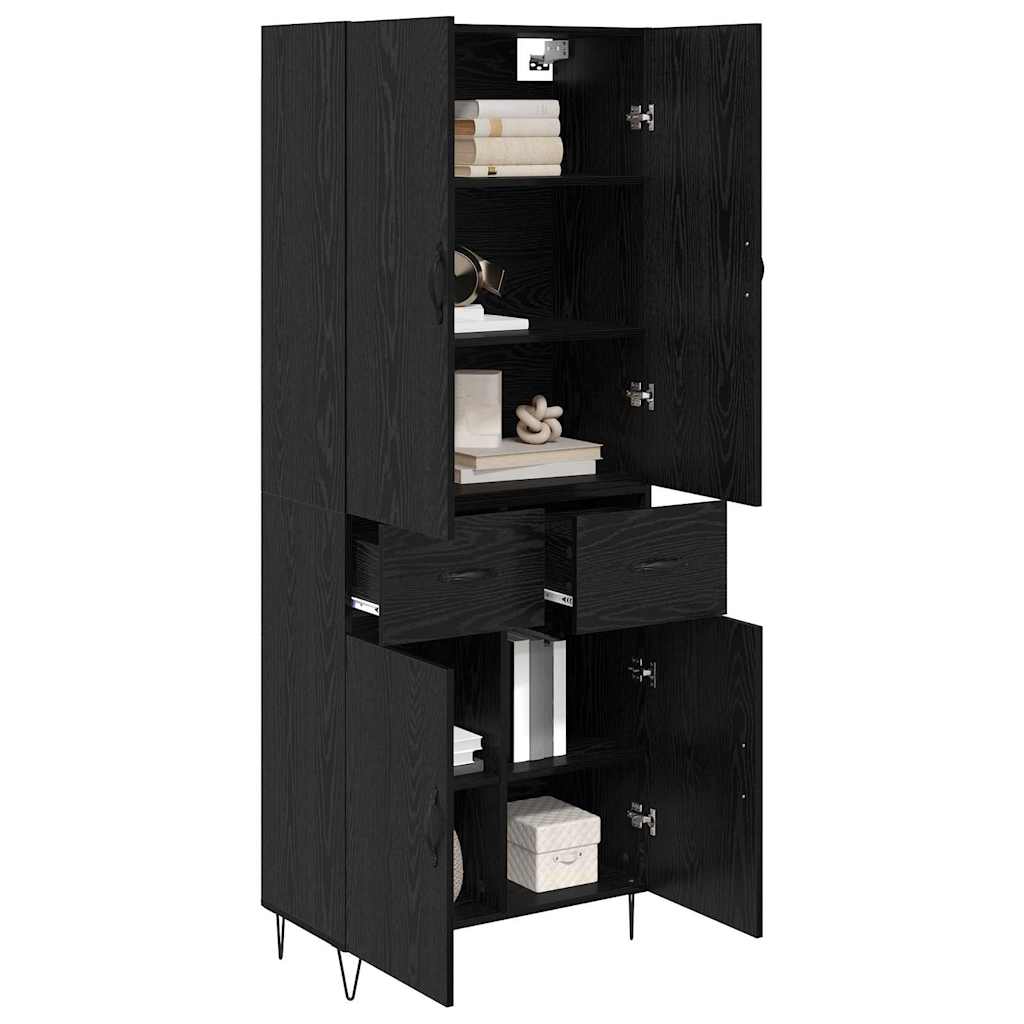 Highboard med skuffe 2 pcs Sort eg Konstrueret træ og glas