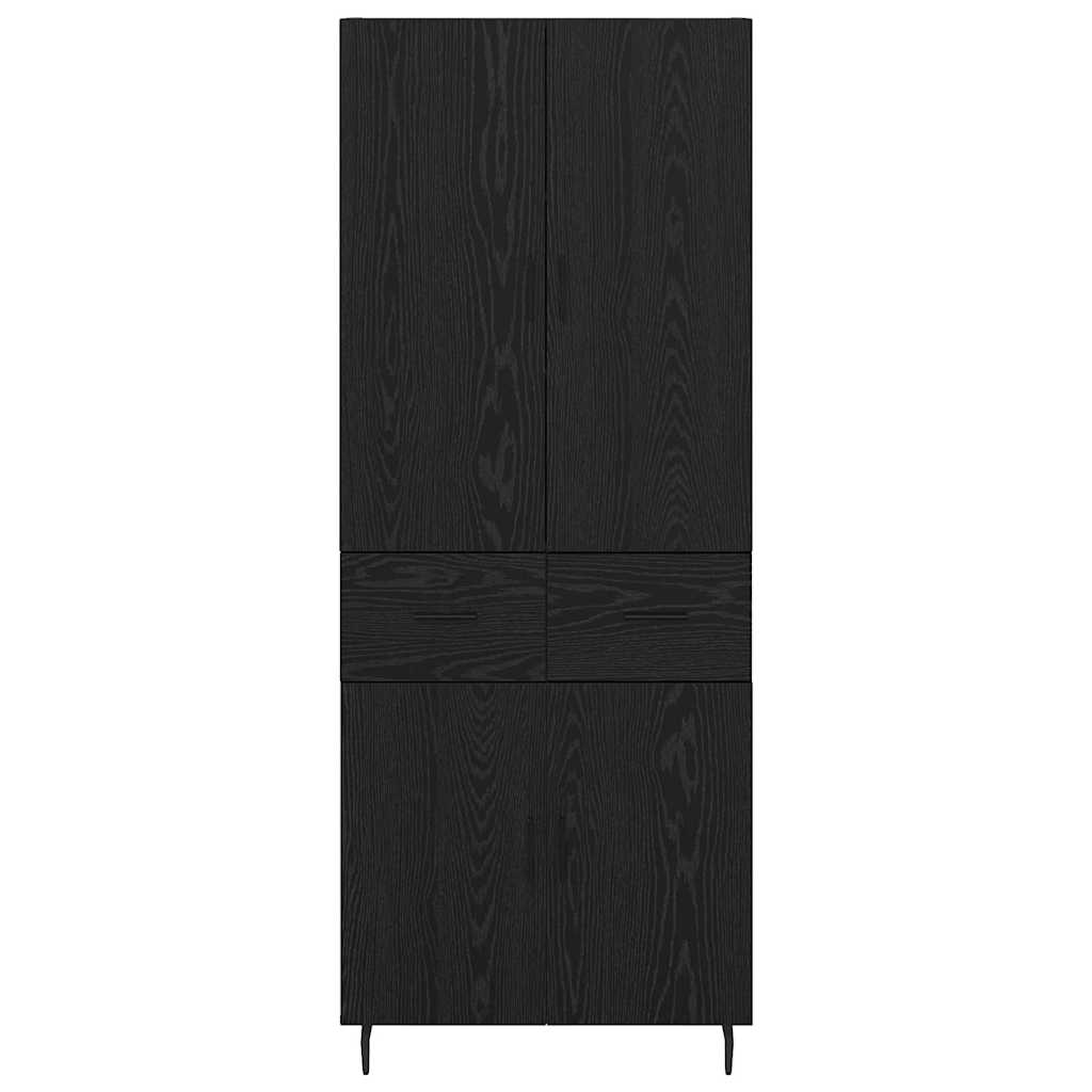 Highboard med skuffe 2 pcs Sort eg Ingeniørtræ og glas
