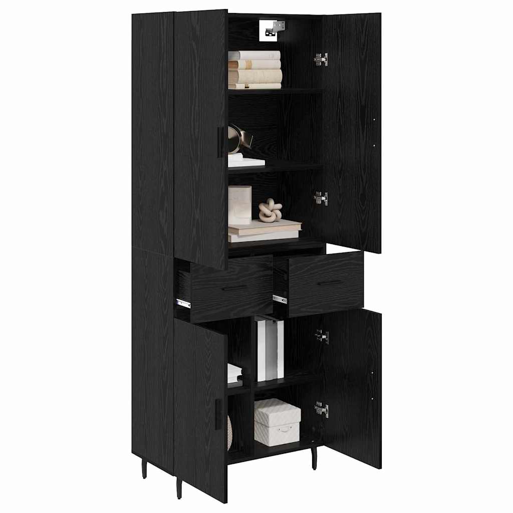 Highboard med skuffe 2 pcs Sort eg Ingeniørtræ og glas
