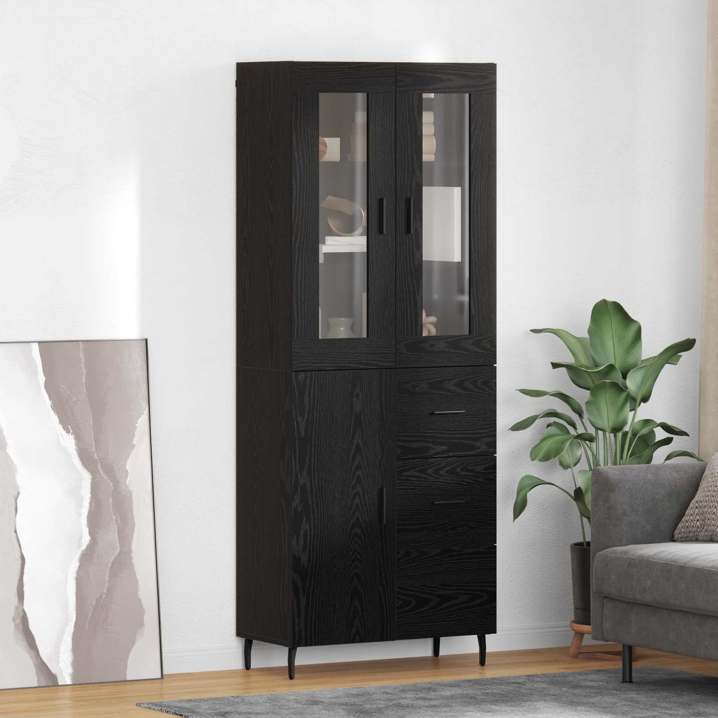 Highboard med skuffe 2 pcs Sort eg Konstrueret træ