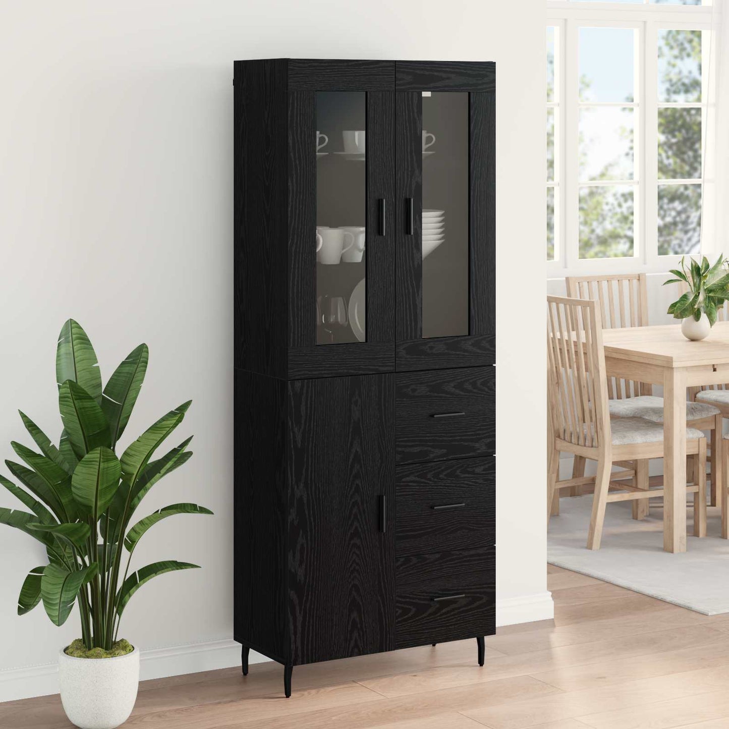 Highboard med skuffe 2 pcs Sort eg Konstrueret træ