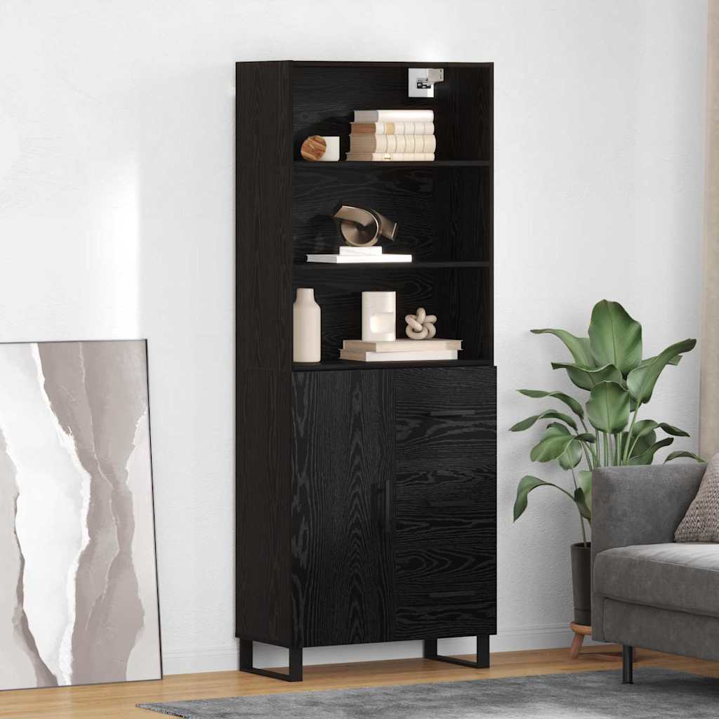 Highboard med skuffe 2 pcs Sort eg Konstrueret træ