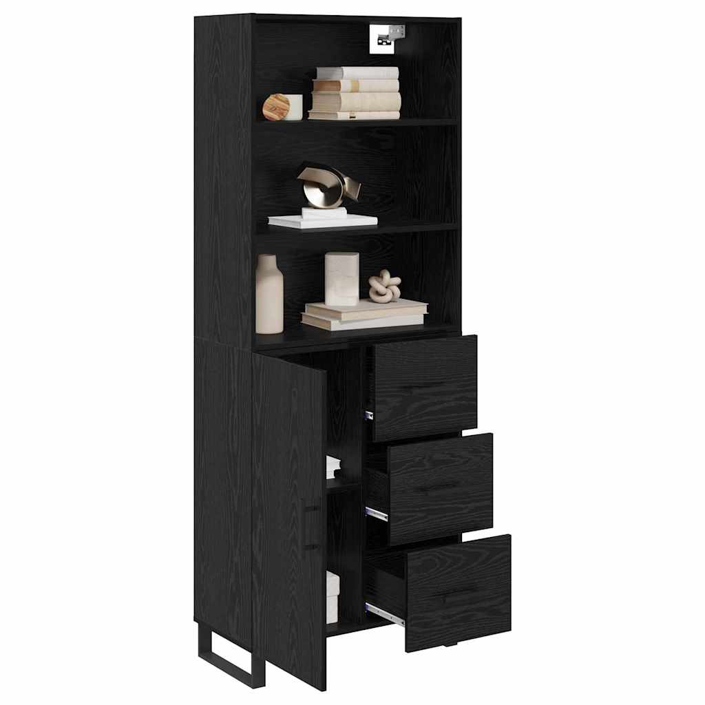 Highboard med skuffe 2 pcs Sort eg Konstrueret træ