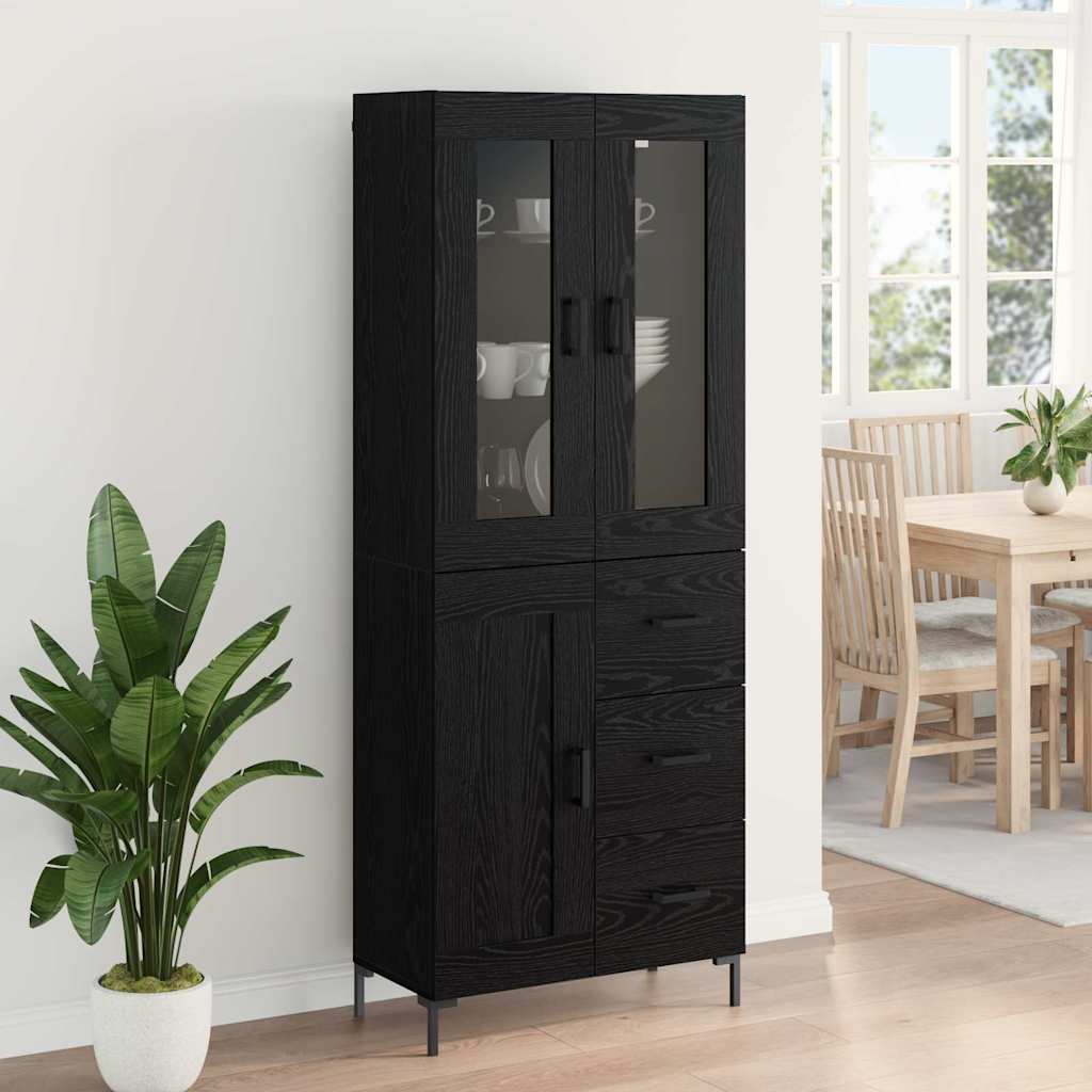 Highboard med skuffe 2 pcs Sort eg Konstrueret træ