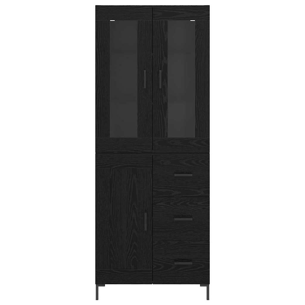 Highboard med skuffe 2 pcs Sort eg Konstrueret træ