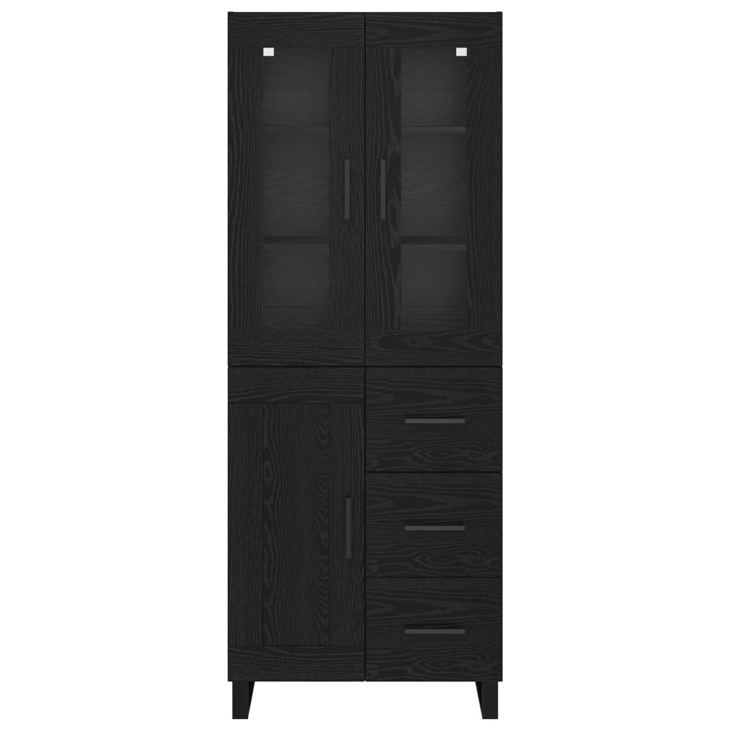 Highboard med skuffe 2 pcs Sort eg Ingeniørtræ og glas