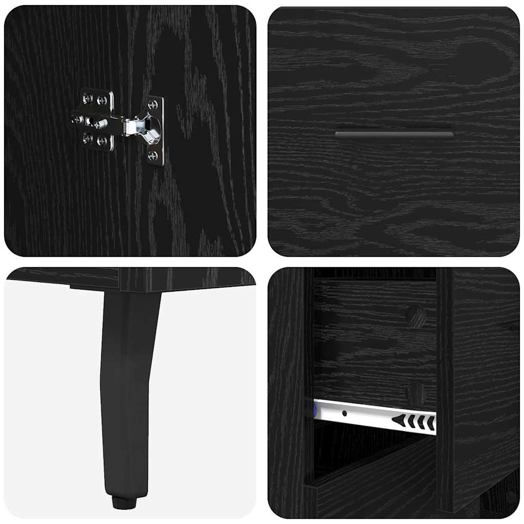 Highboard med skuffe 2 pcs Sort eg Ingeniørtræ og glas
