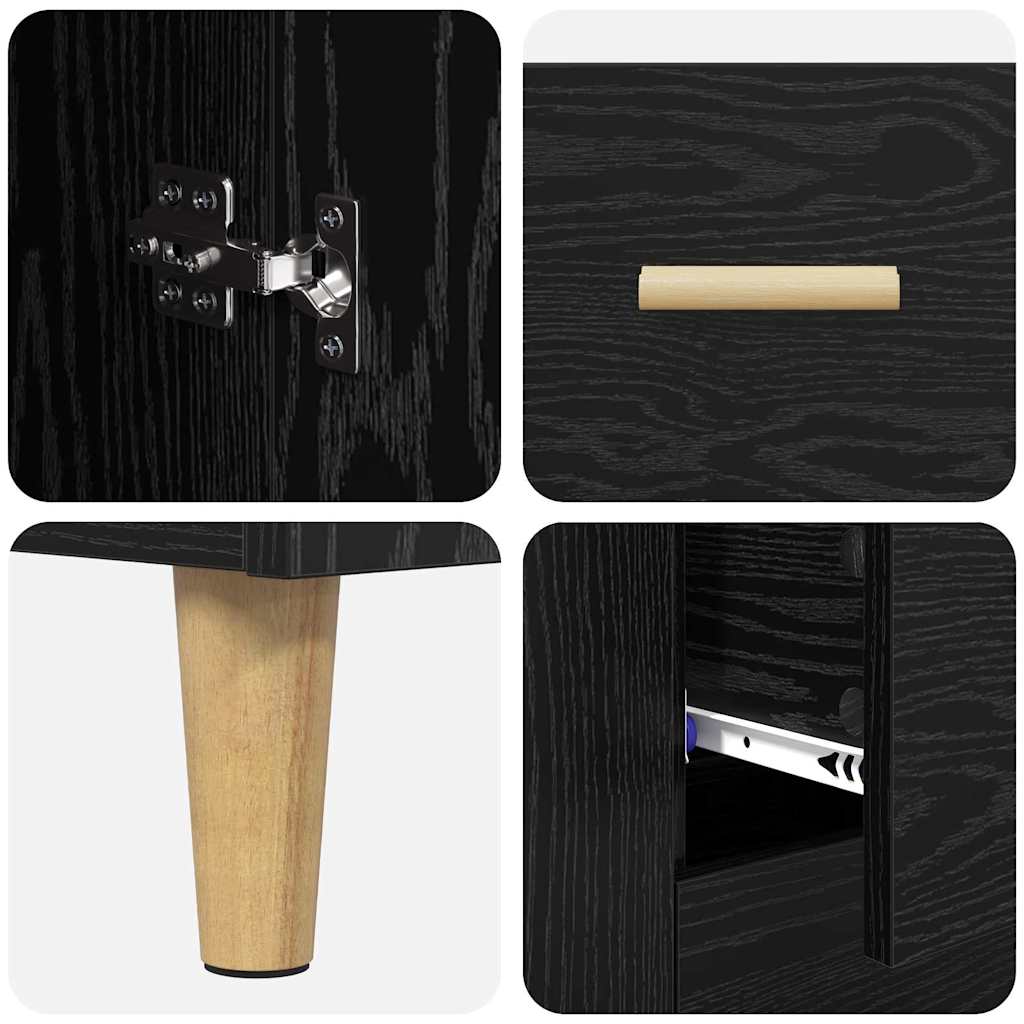 Highboard med skuffe Sort eg 34,5 x 34 x 180 cm Konstrueret træ