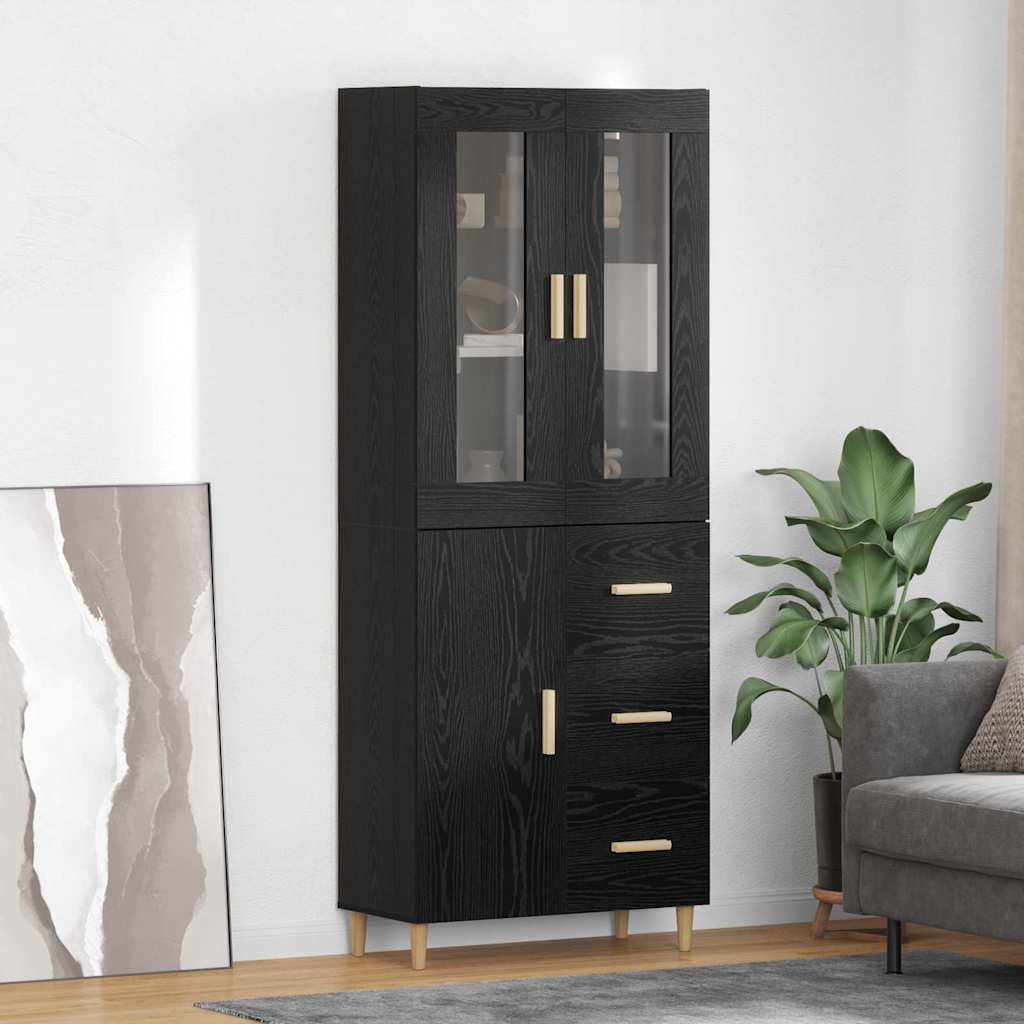Highboard med skuffe Sort eg 34,5 x 34 x 180 cm Konstrueret træ