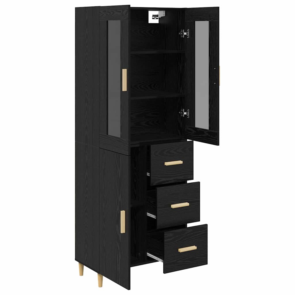 Highboard med skuffe Sort eg 34,5 x 34 x 180 cm Konstrueret træ