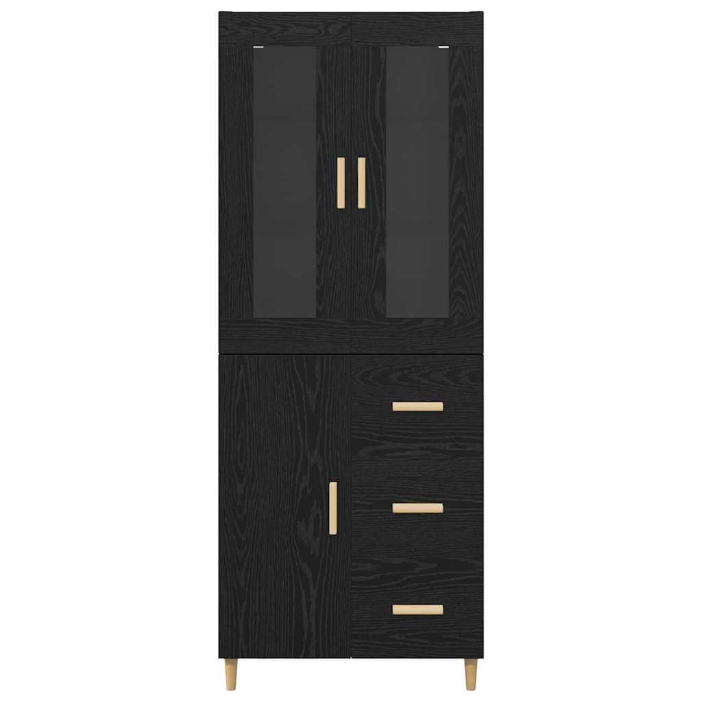 Highboard med skuffe Sort eg 34,5 x 34 x 180 cm Konstrueret træ