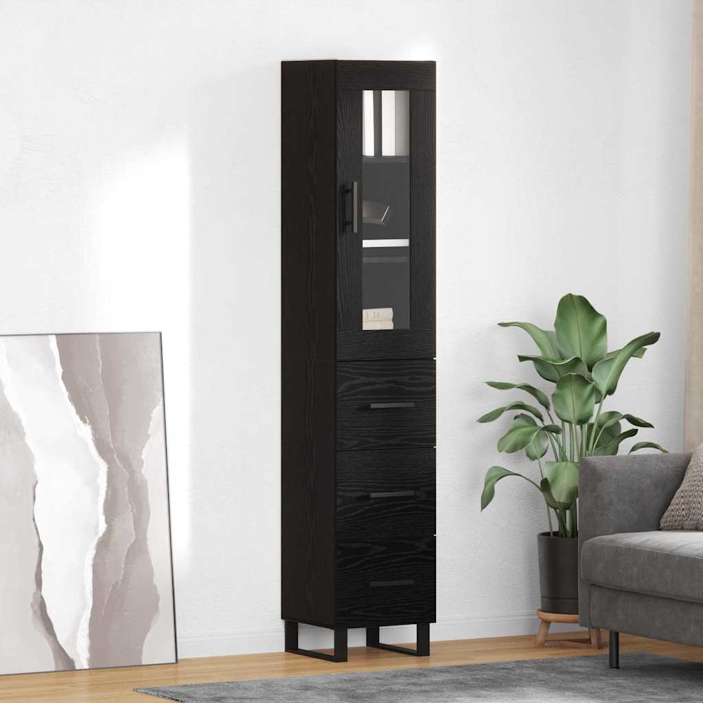 Highboard med skuffe Sort eg 34,5 x 34 x 180 cm Konstrueret træ