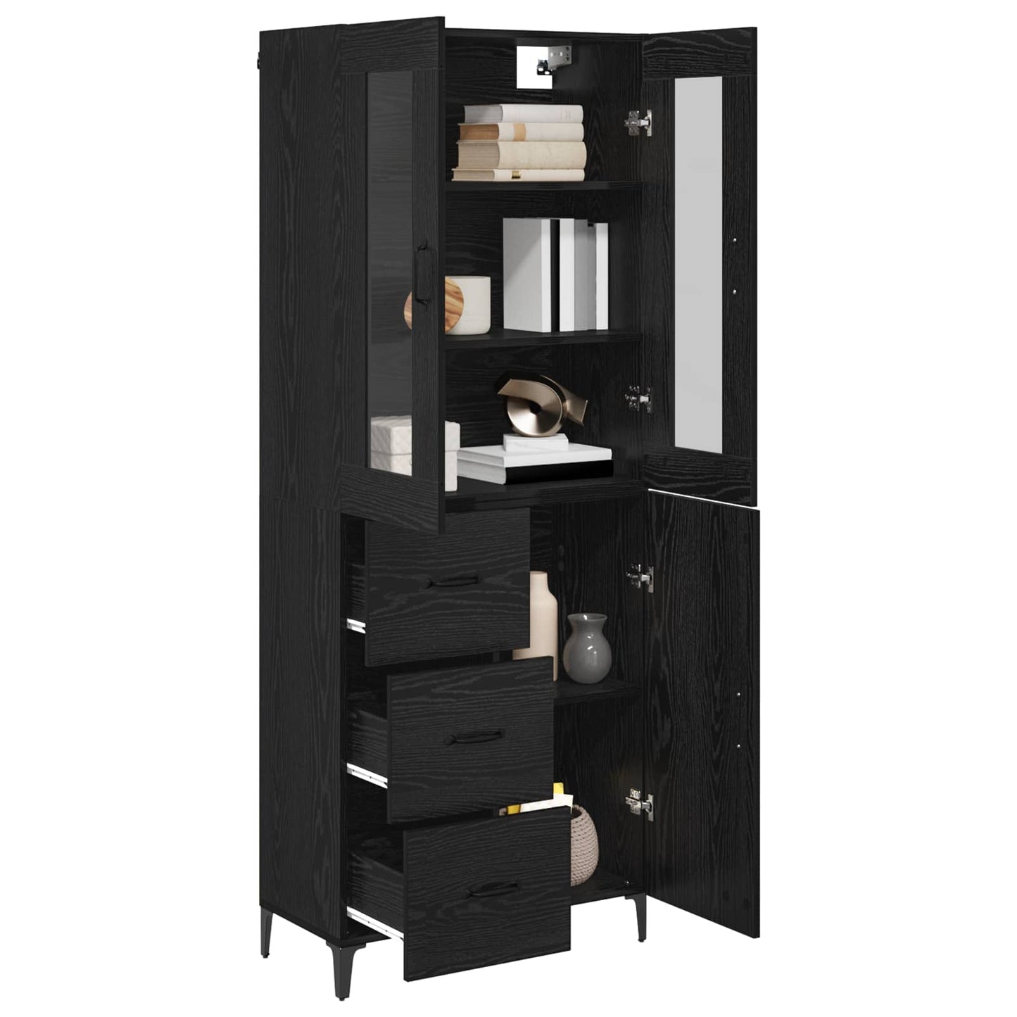 Highboard med skuffe Sort eg 69,5 x 34 x 180 cm Konstrueret træ