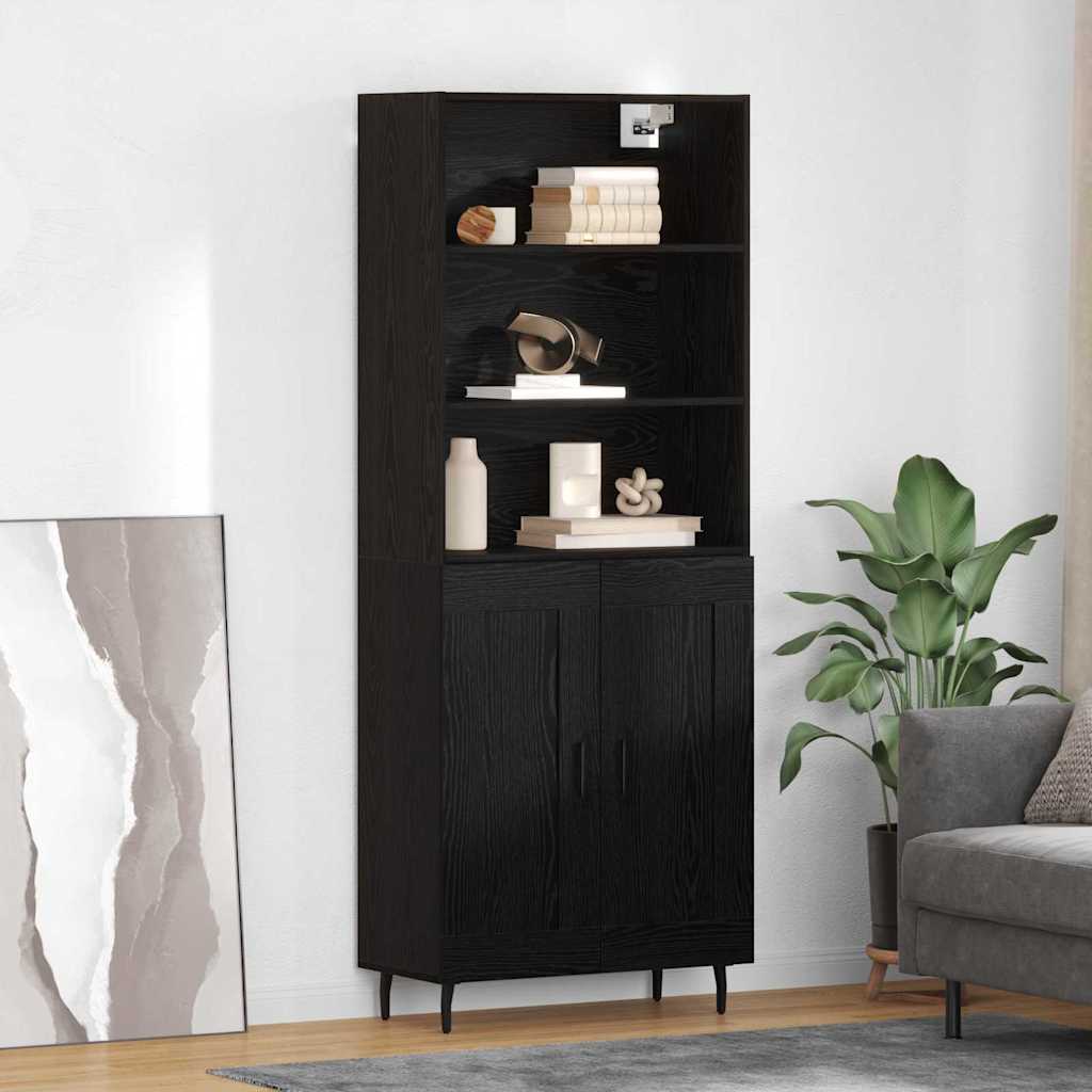 Highboard Sort eg 69,5 x 34 x 180 cm Ingeniørtræ og glas