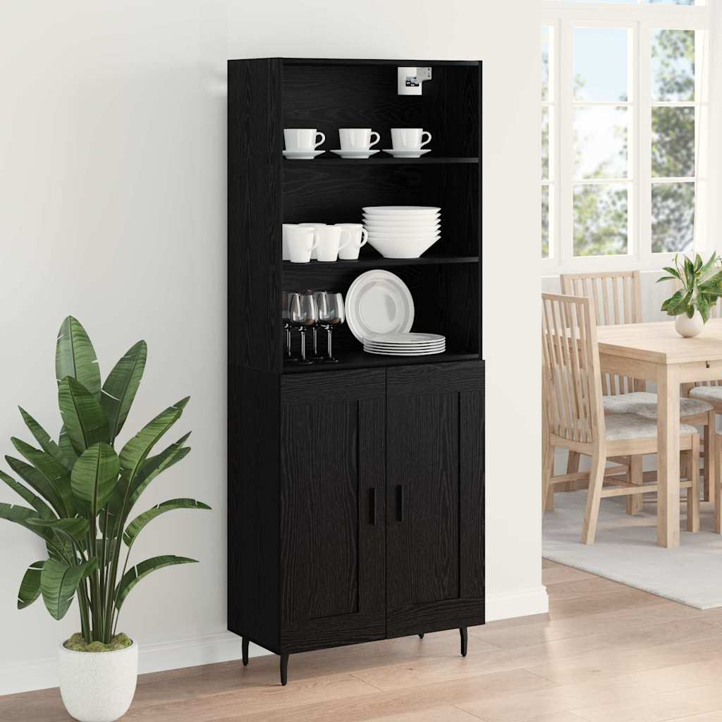 Highboard Sort eg 69,5 x 34 x 180 cm Ingeniørtræ og glas