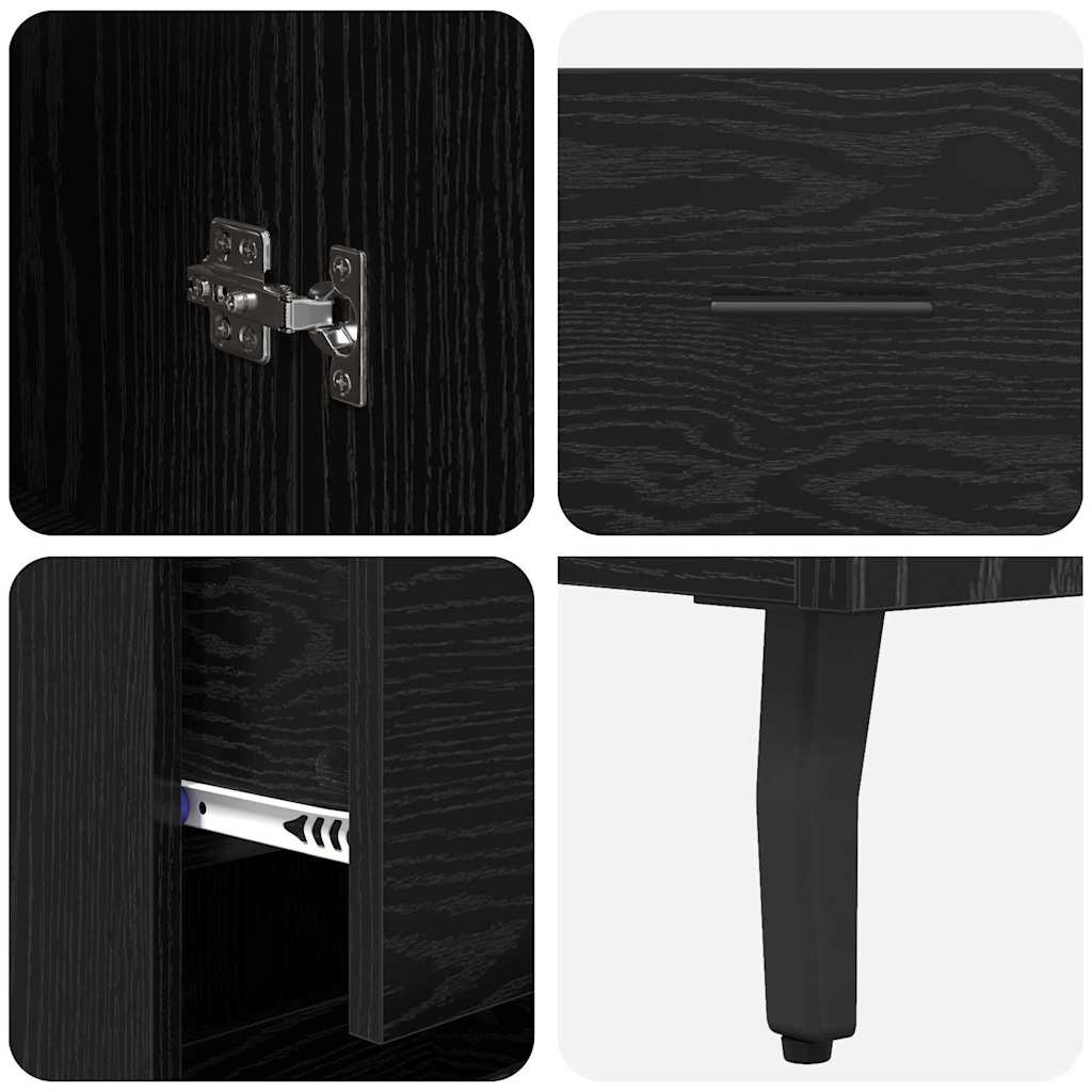 Highboard med skuffe Sort eg 34,5 x 34 x 180 cm Konstrueret træ