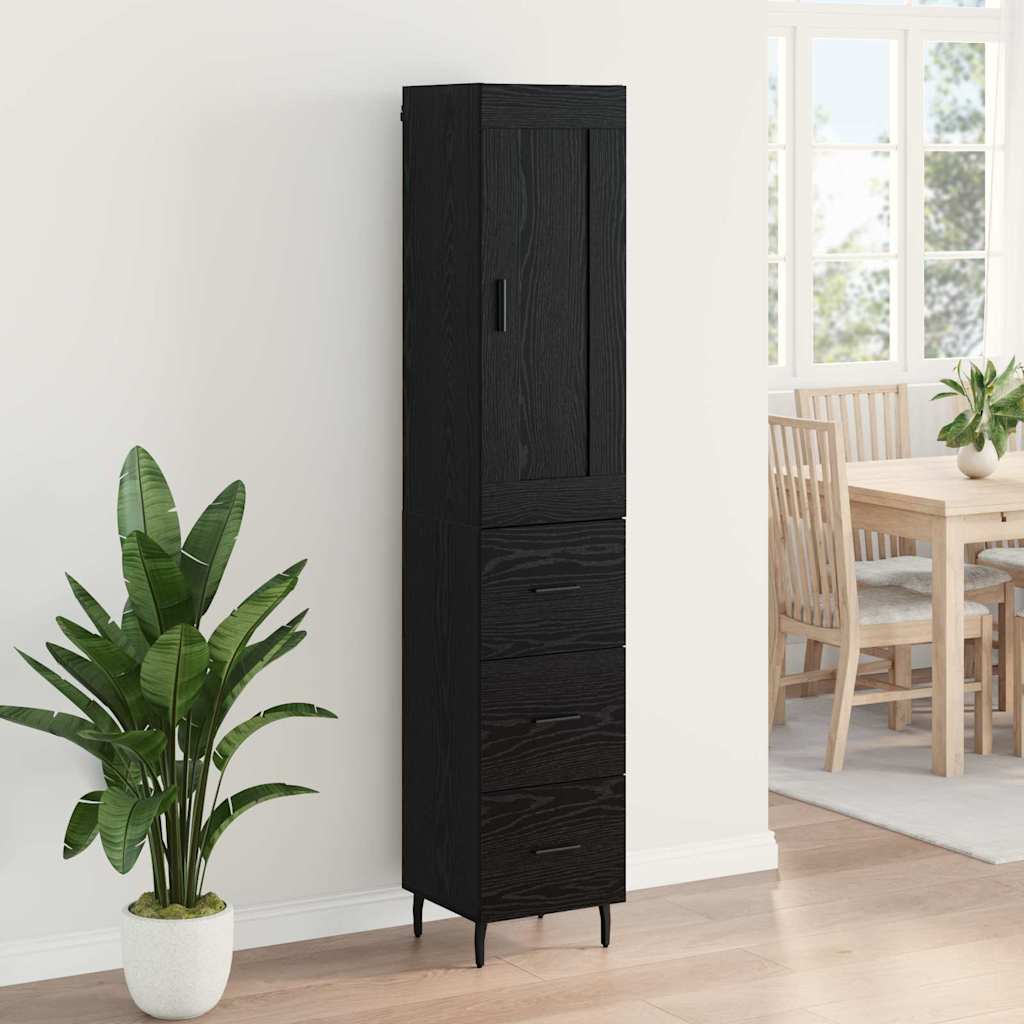 Highboard med skuffe Sort eg 34,5 x 34 x 180 cm Konstrueret træ