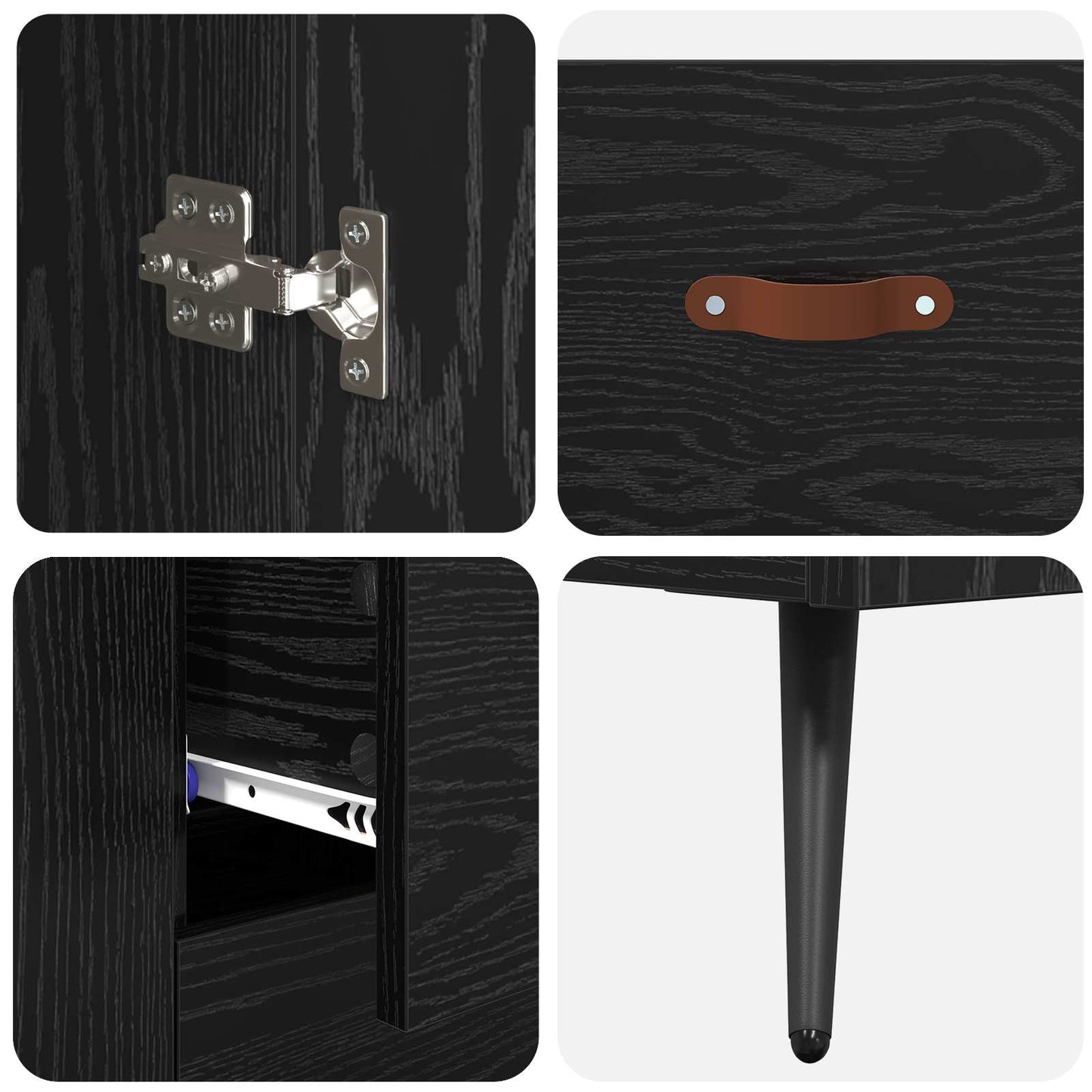 Highboard med skuffe Sort eg 69,5 x 34 x 180 cm Konstrueret træ