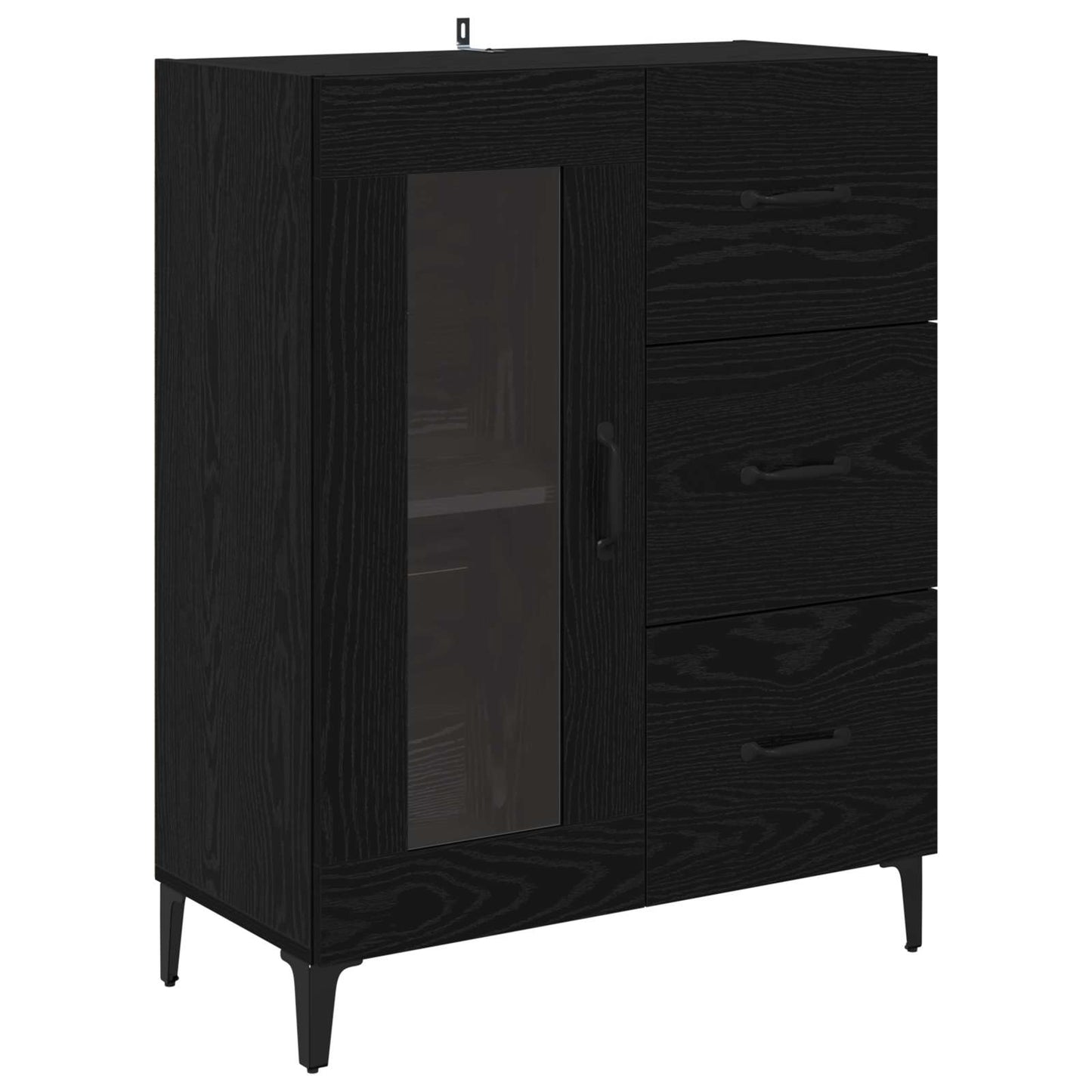 Highboard med skuffe Sort eg 69,5 x 34 x 180 cm Konstrueret træ