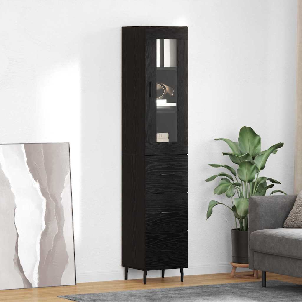 Highboard med skuffe Sort eg 34,5 x 34 x 180 cm Konstrueret træ