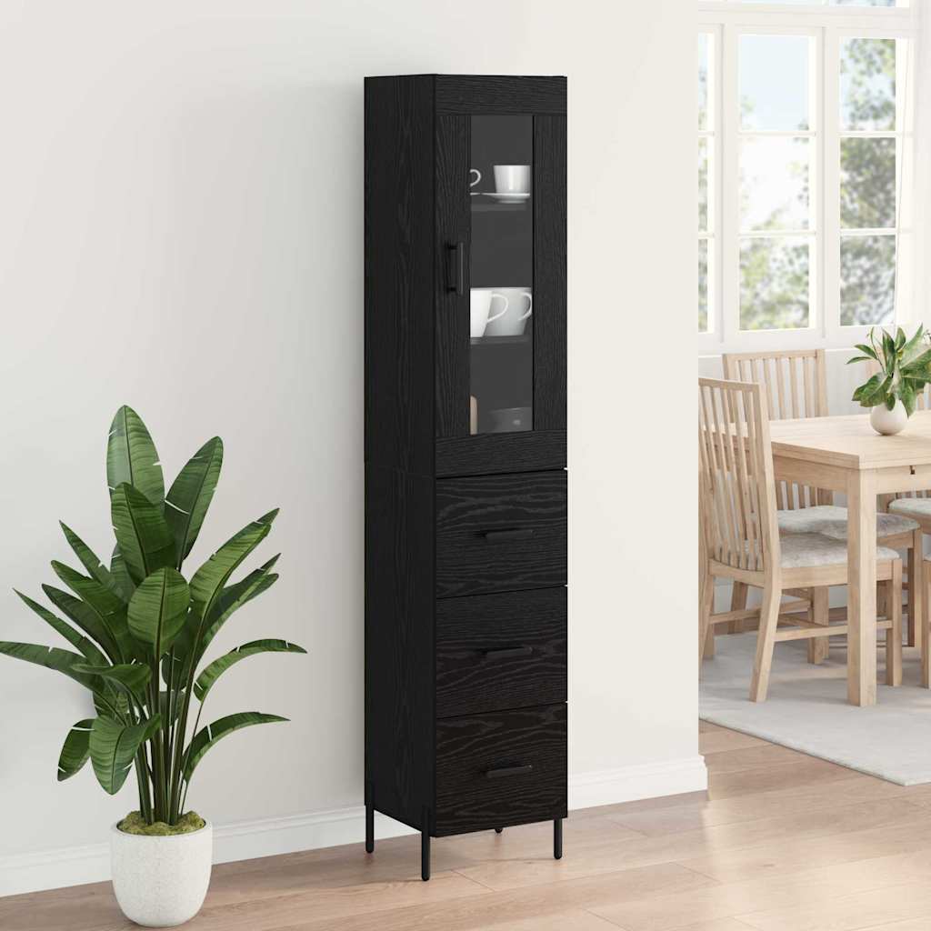 Highboard med skuffe Sort eg 34,5 x 34 x 180 cm Konstrueret træ