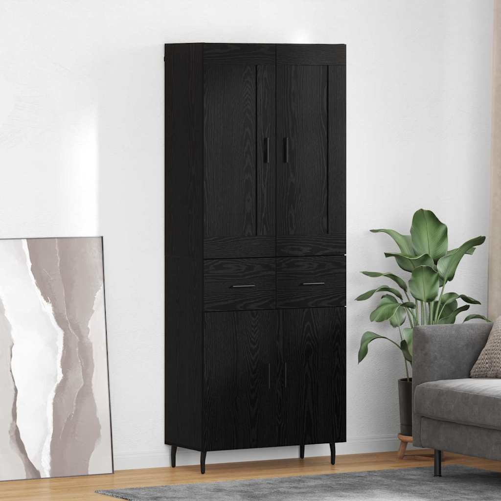 Highboard med skuffe 2 pcs Sort eg Konstrueret træ