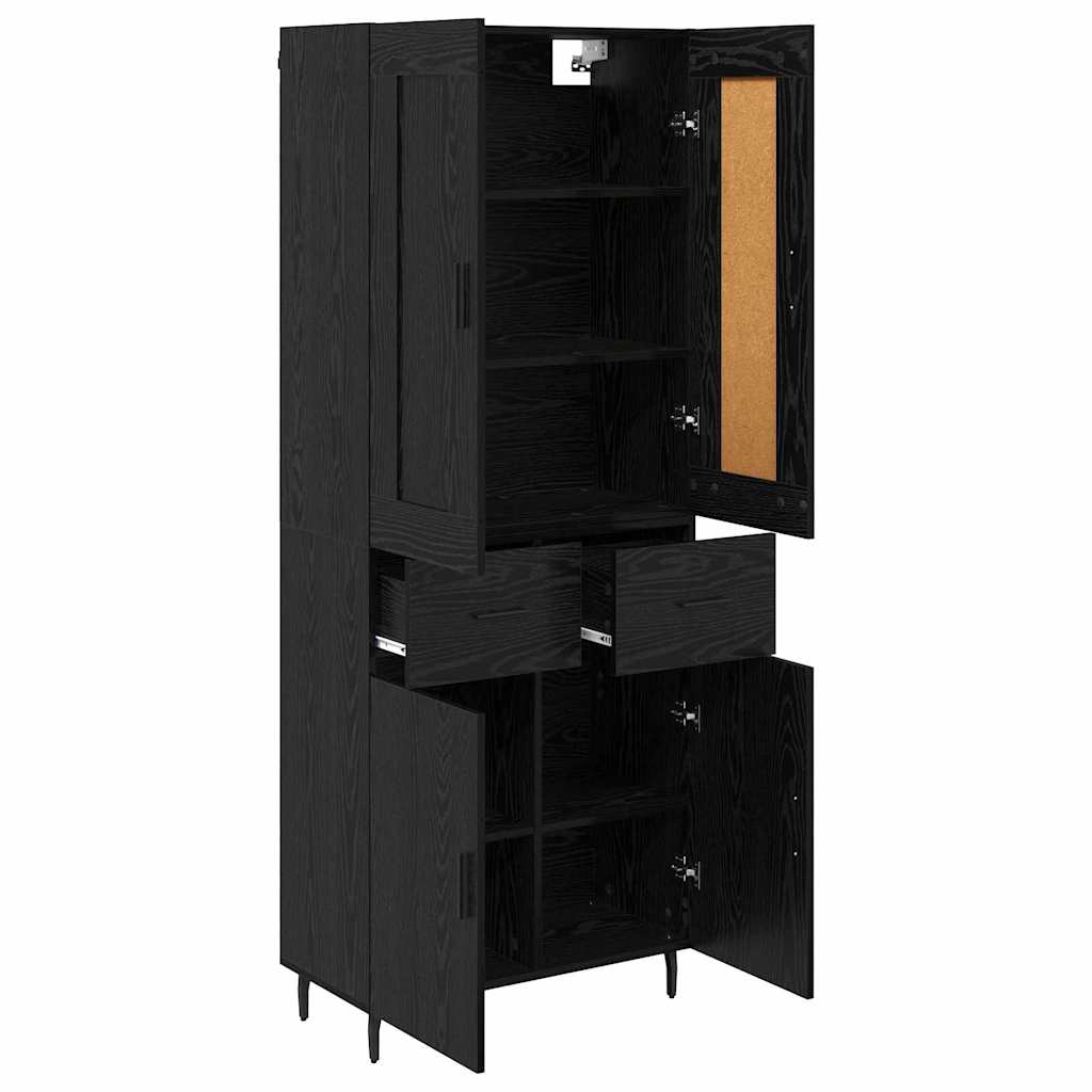 Highboard med skuffe 2 pcs Sort eg Konstrueret træ