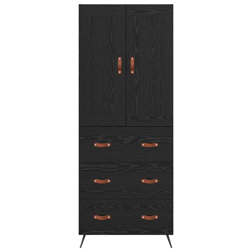 Highboard med skuffe Sort eg 69,5 x 34 x 180 cm Konstrueret træ