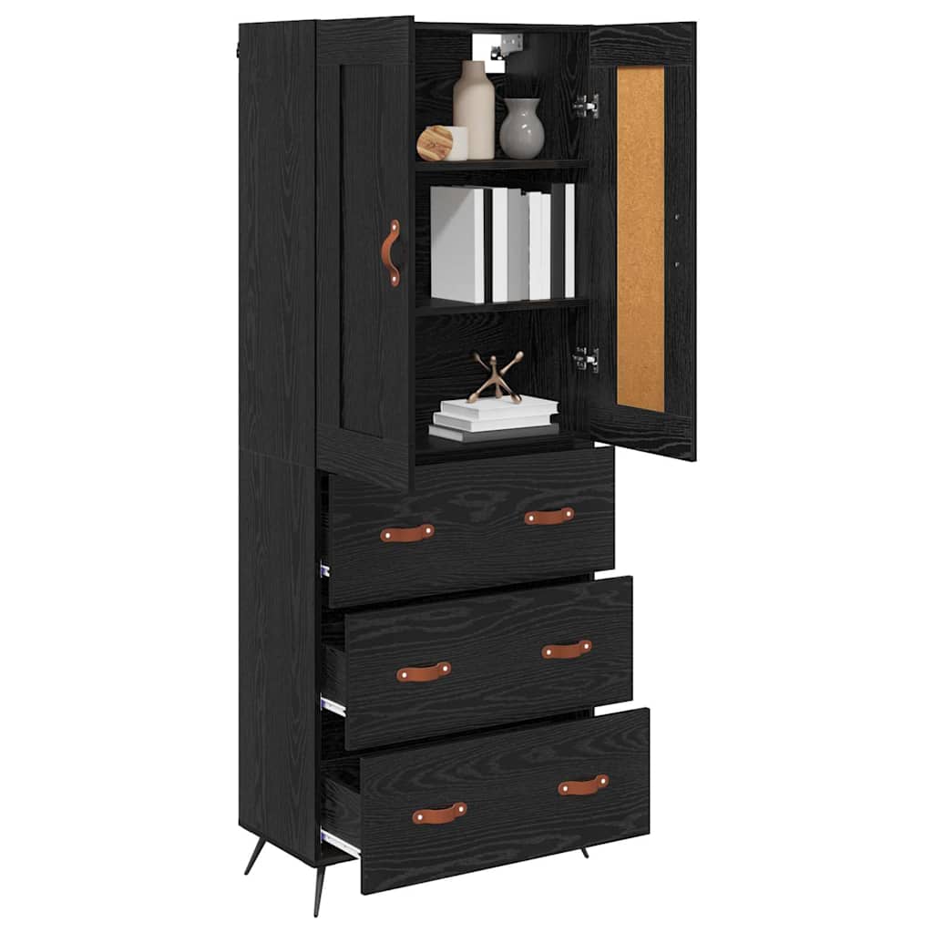 Highboard med skuffe Sort eg 69,5 x 34 x 180 cm Konstrueret træ