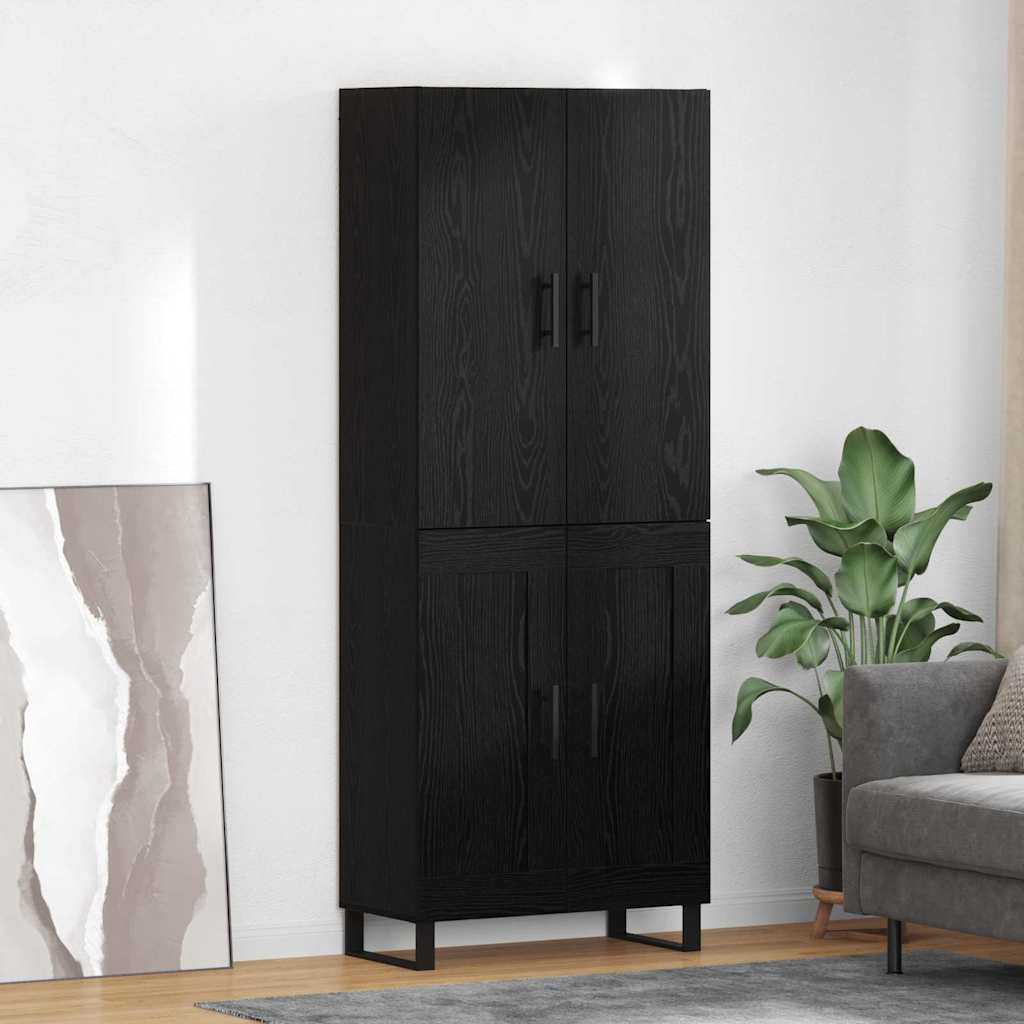 Highboard 2 pcs Sort eg 69,5 x 34 x 180 cm Ingeniørtræ og glas