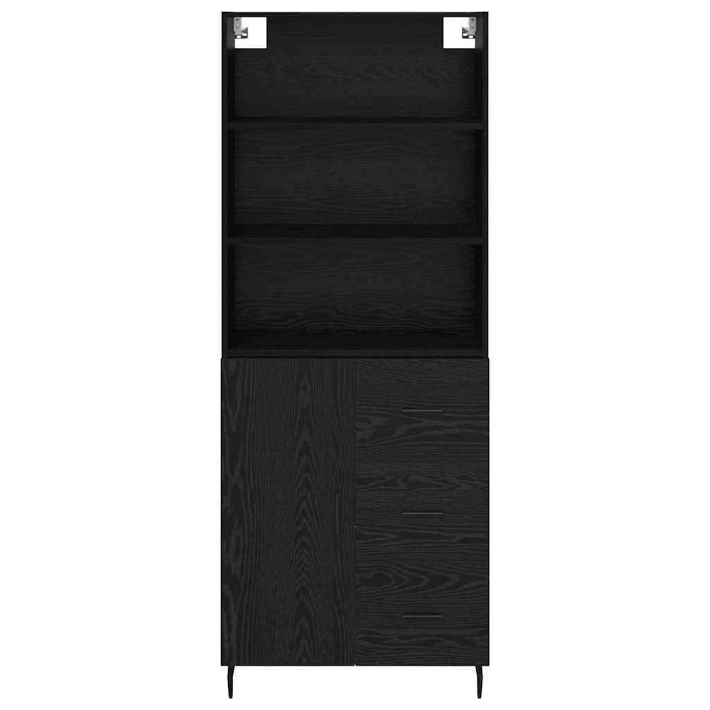 Highboard Sort eg 69,5 x 34 x 180 cm Ingeniørtræ og glas