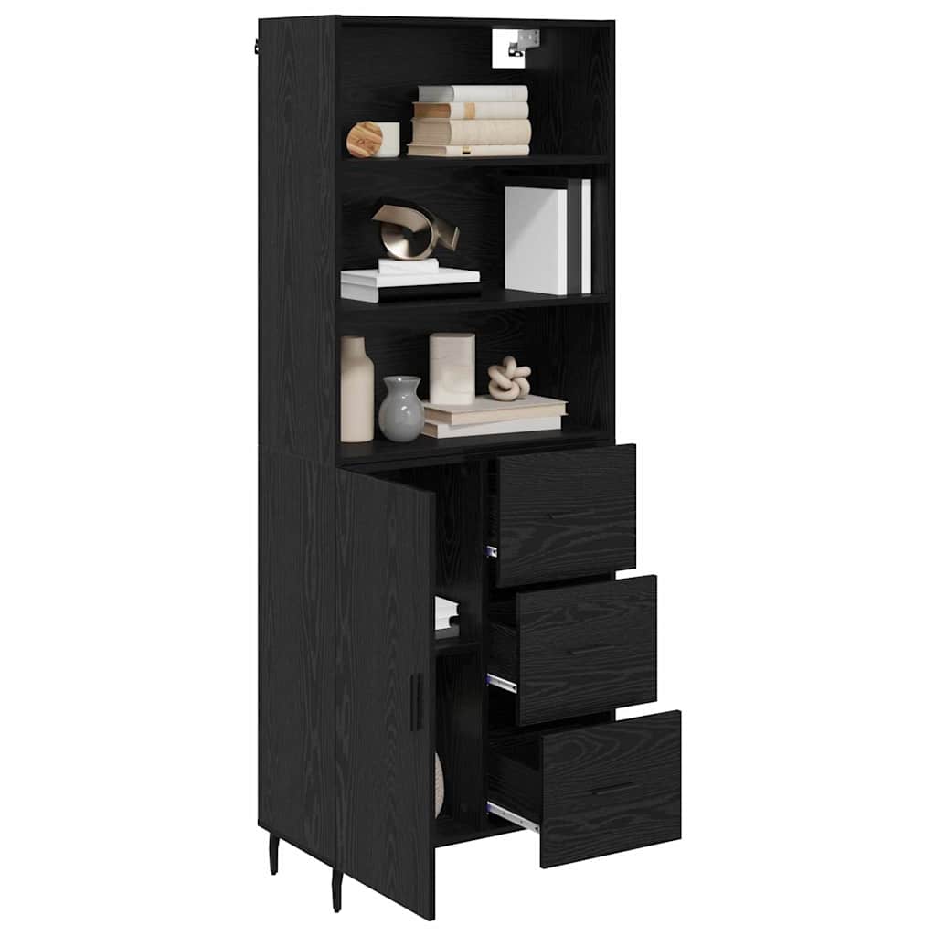 Highboard Sort eg 69,5 x 34 x 180 cm Ingeniørtræ og glas