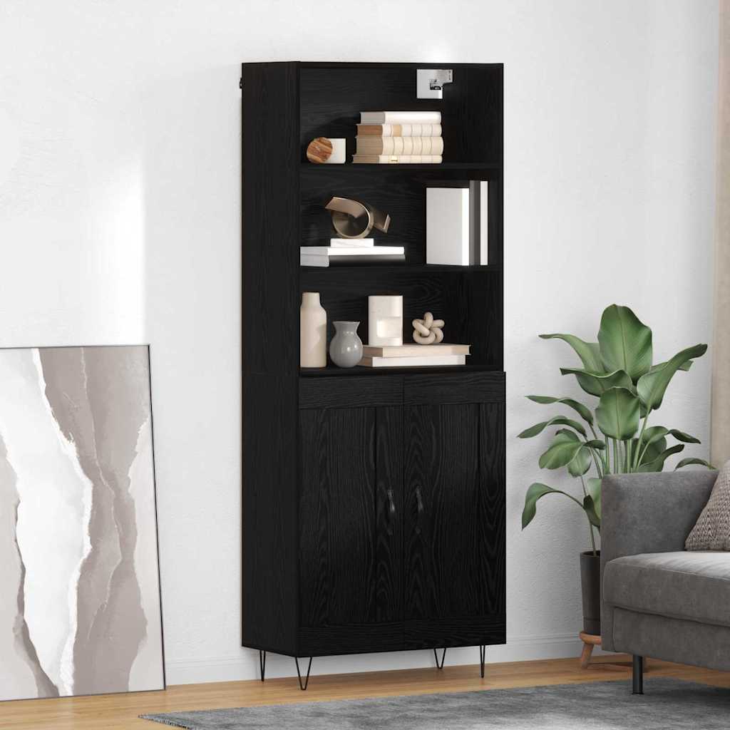Highboard med skuffe 2 pcs Sort eg Konstrueret træ