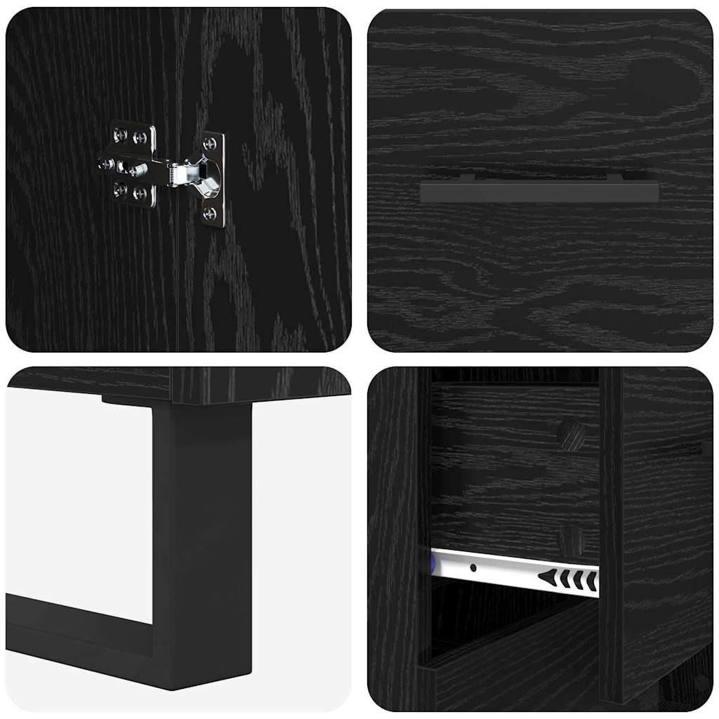 Highboard med skuffe Sort eg 69,5 x 34 x 180 cm Konstrueret træ