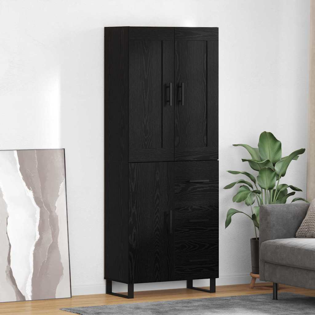 Highboard med skuffe Sort eg 69,5 x 34 x 180 cm Konstrueret træ