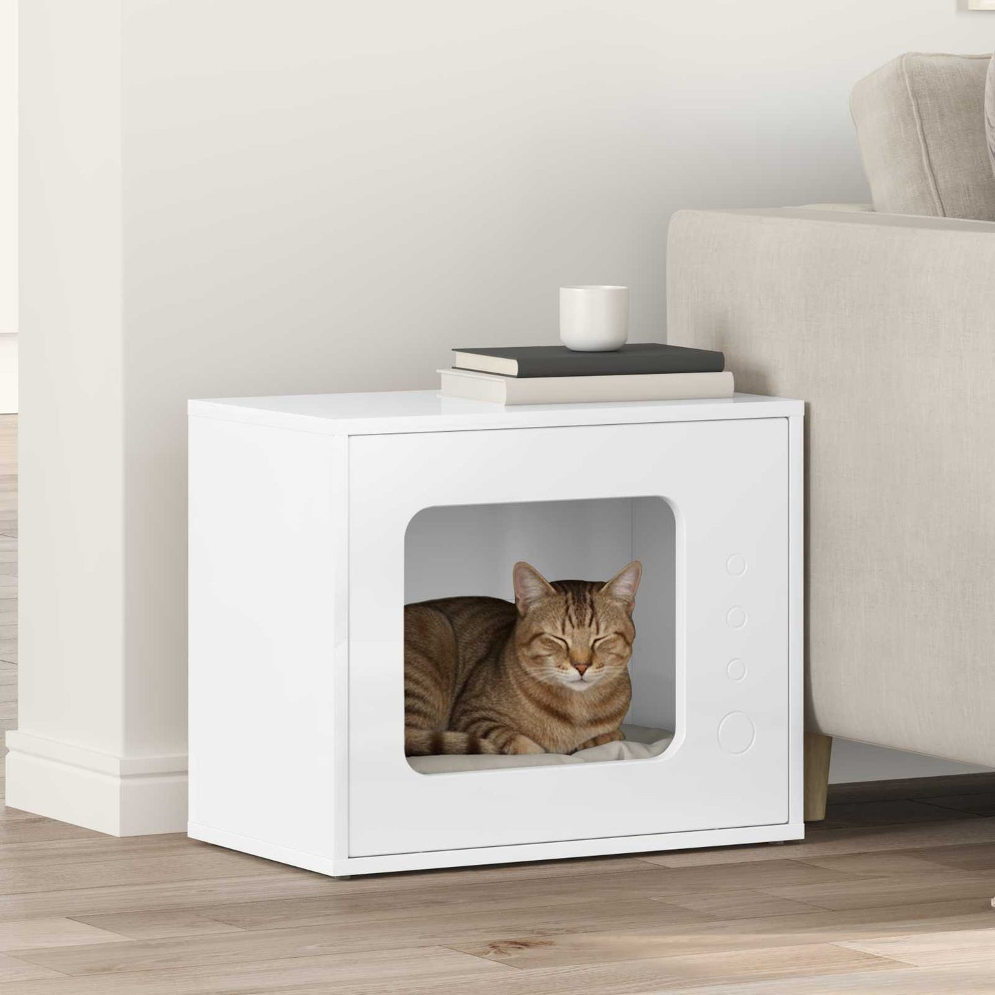 Kat Hus Gloss Hvid 51 x 30 x 42,5 cm Konstrueret træ